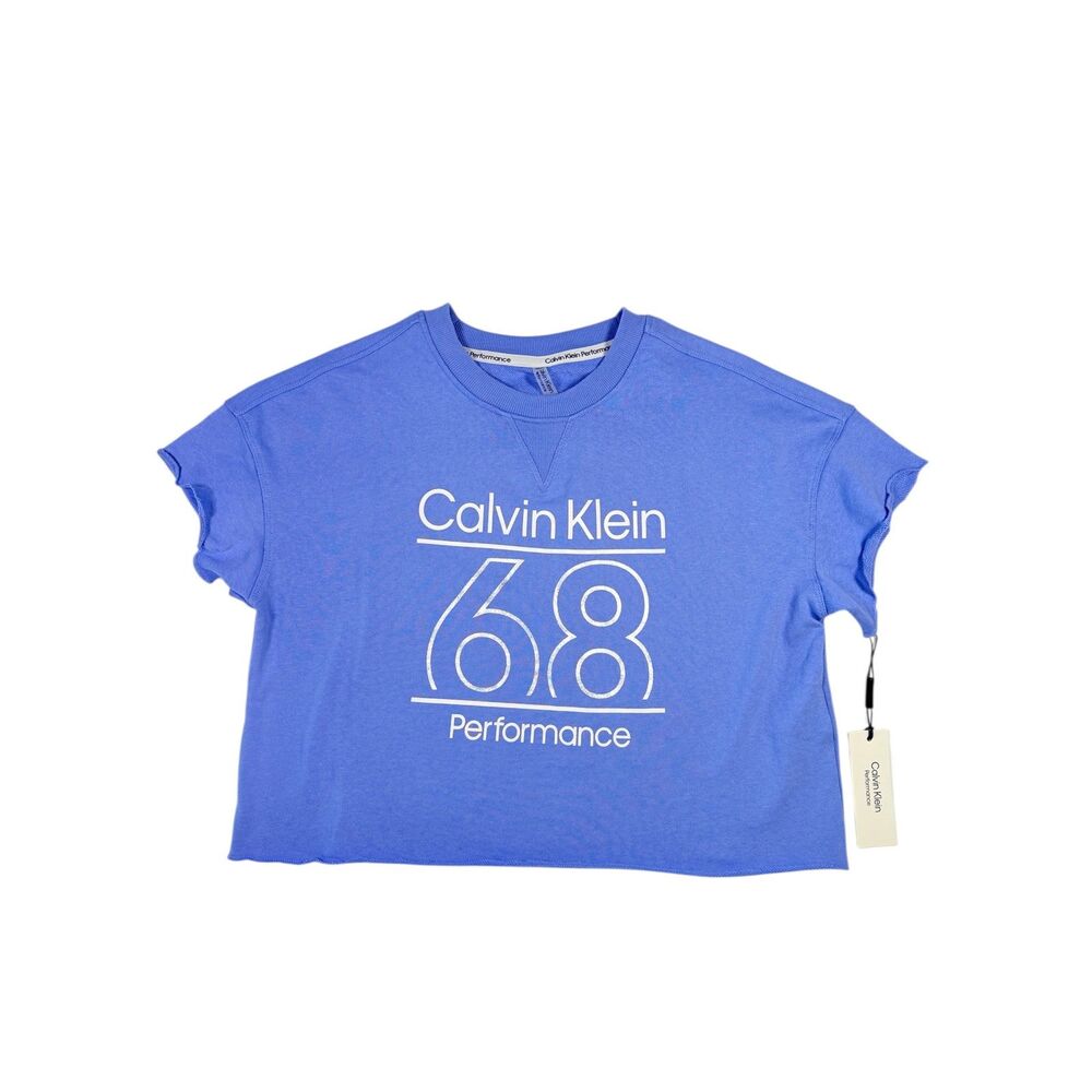 Calvin Klein Performance Women Medium Cropped Blue Short Sleeve Sweatshirt